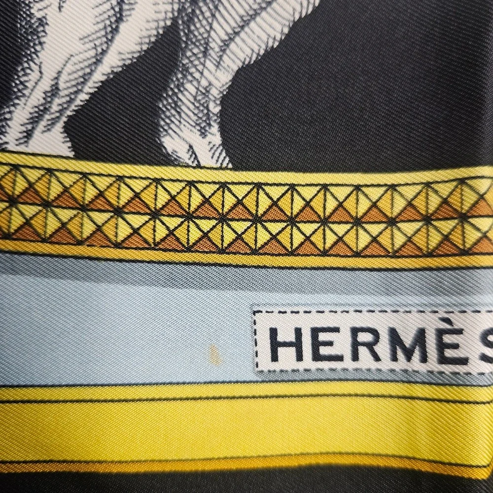Hermes Grand Apparat Silk Scarf Jacques Eudel Blue‎ Black Gold Equestrian 16.5in
